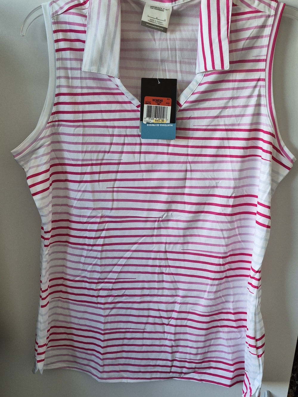 Nike Women's Pink Striped Sleeveless Golf Polo Shirt Sz L